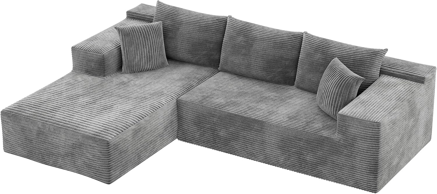 VICTONE 108' Cloud Sectional Couches, Boneless Couch Modular L-Shaped Sofa with Deep Seat, Modern Comfort Upholstered Sofas for Living Room, No Assembly Required (Corduroy, Grey)