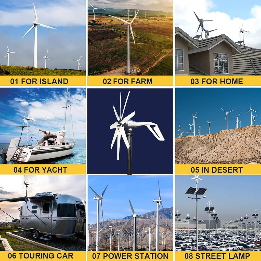 3000W-6000W Wind Turbine Generator, 110V/220V 8 Blades Alternator Three-Phase Vertical Axis Windmill with Mppt Controller