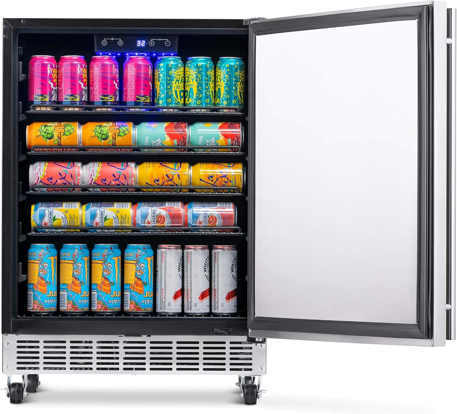 NewAir 24' Outdoor Beverage Fridge | Freestanding or Built-In Under counter Refrigerator for Outside Patio | Weatherproof Outdoor Fridge for 160 Cans with Auto-Closing Door | Stainless Steel