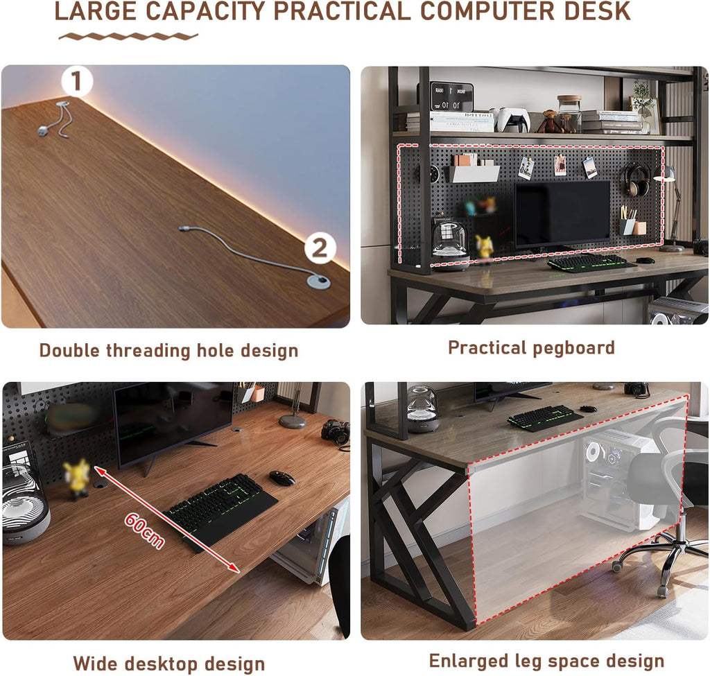 39.4in Computer Desk with Pegboard, Gaming Desk with Storage Shelves, PC Gamer Workstation Desk, Modern Study Writing Table for Home Office Bedroom (White, 39.4in/100cm)