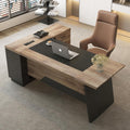 L Shape Executive Desk, Large Office Desk with Drawers & Shelves, 78.74 Inches Industrial Wooden Desk with Storage, Modern Computer Desk for Home Office, Black and Brown, Right Side