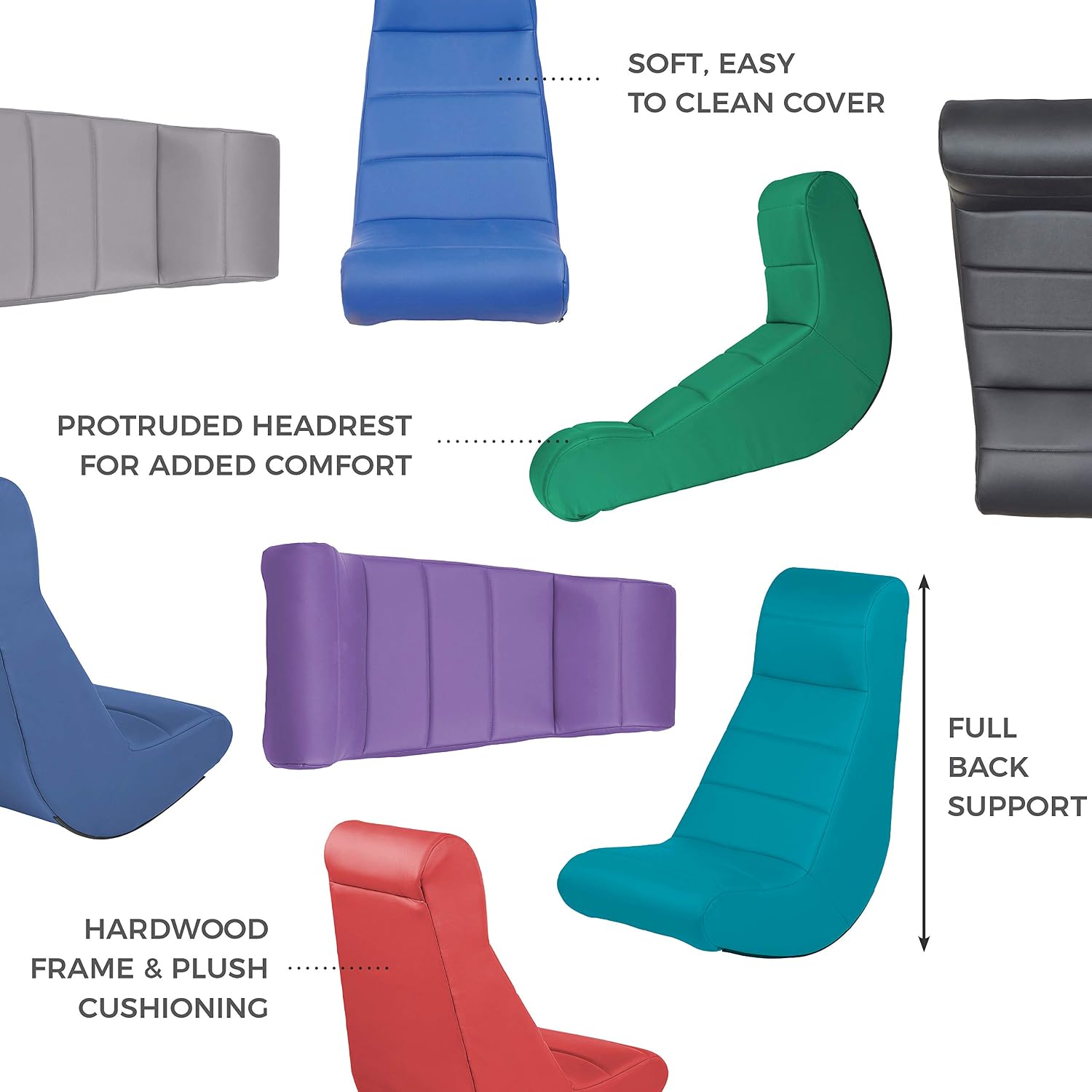 Factory Direct Partners Soft Ergonomic Horizontal Soft Floor Video Rocker - Cushioned Ground Chair Great for Reading, Gaming or Watching TV for Kids, Teens and Adults - Gray, 10489-GY