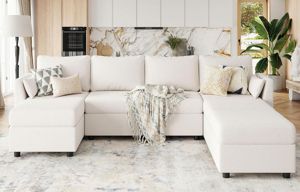 Huatean Home Modular Sectional Sofa, 7 Seat Modular Couch with Storage, Memory Foam, Convertible Sectional Couches for Living Room, L Shaped Comfy Modular Sofa with Chaise, Beige