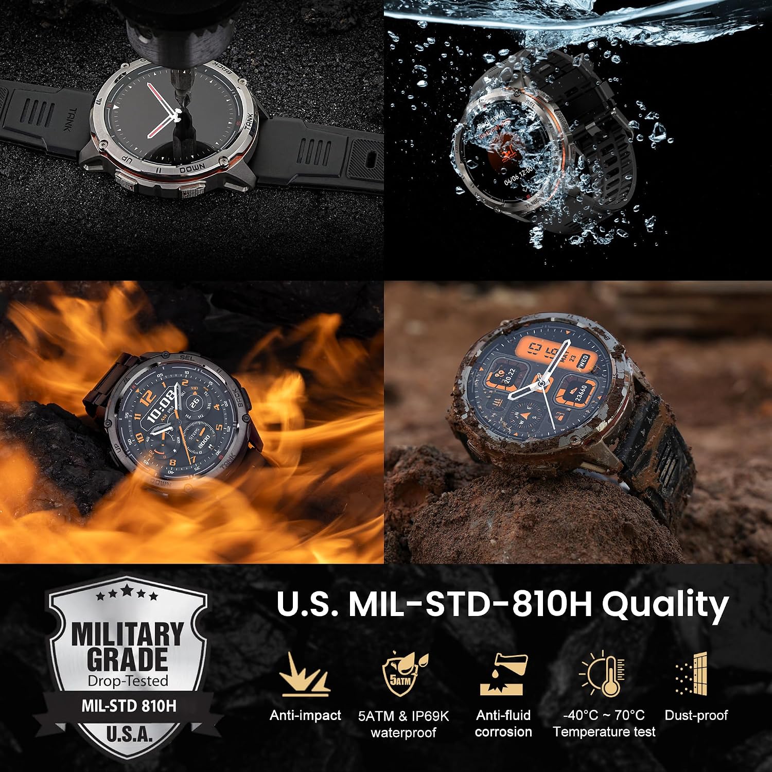KOSPET Tank T3 Ultra 2 Smart Watch for Men GPS, Extra-Long Battery, Full Stainless Steel Body Rugged Smartwatch with Bluetooth Calling, 1.43' AMOLED Display, Pressure&Altitude&Compass