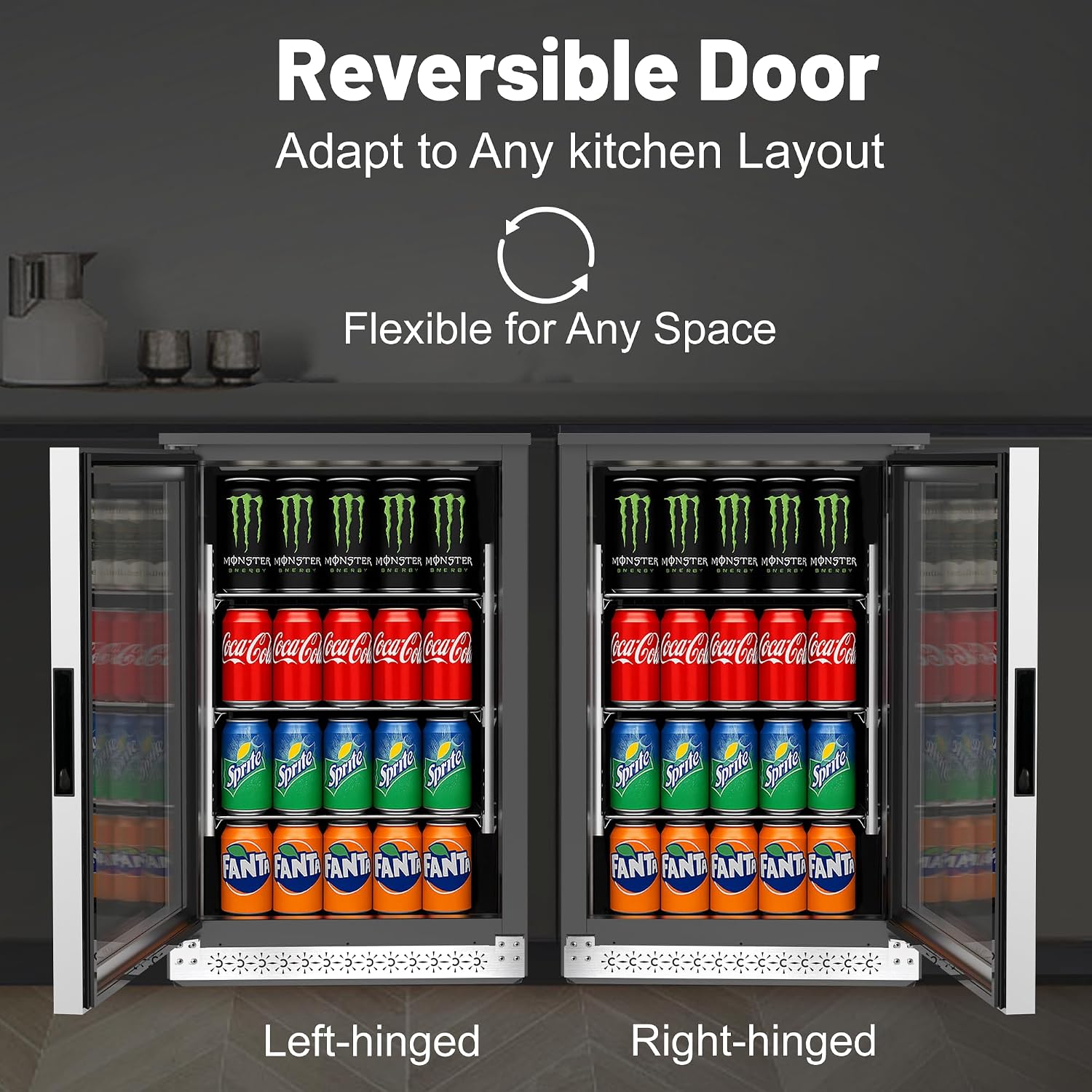 20 Inch Under Counter Beverage Fridge with Glass Door, Beverage Refrigerator Cooler 120 Can,Built in or Freestanding,Fast Cooling,Quiet ≤39 dBs,Blue LED Light Cooler for Bar, Home, Office