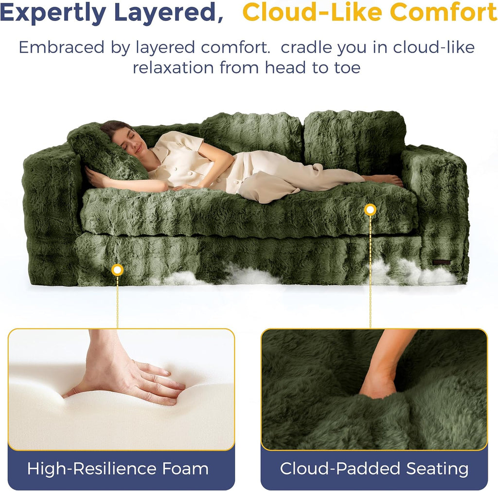MAXYOYO 3-Seater Boneless Sofa Couch, Modern Bubbled Sofa for Living Room, Soft Bean Bag Chair High-Density Foam Couch with Pillows, No Assembly Required