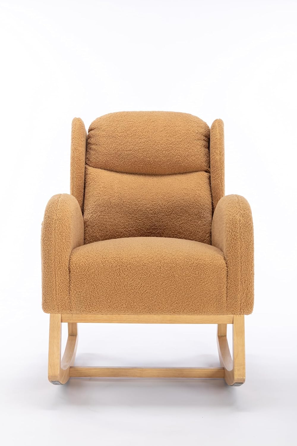 Nursery Glider Chair - Wingback Teddy Upholstered Rocking Chair with High Backrest, Ergonomic Rocker Chair for Breastfeeding & Baby Room, Modern Accent Armchair for Living Room & Bedroom, Khaki
