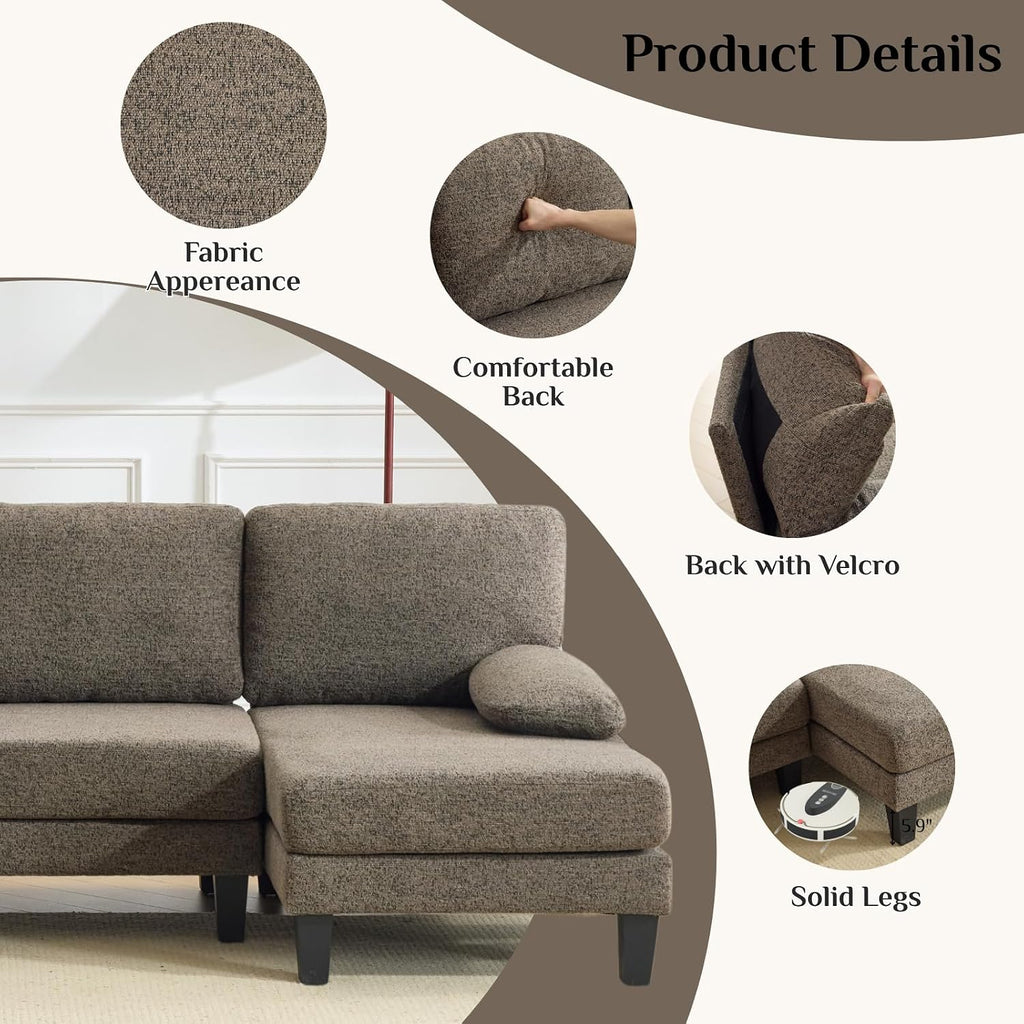 Karl home 110' U-Shape Sectional Couches for Living Room Chenille Upholstery 4 Seat Sofa Set with Double Chaises & Wood Grain Legs for Apartment, Brown