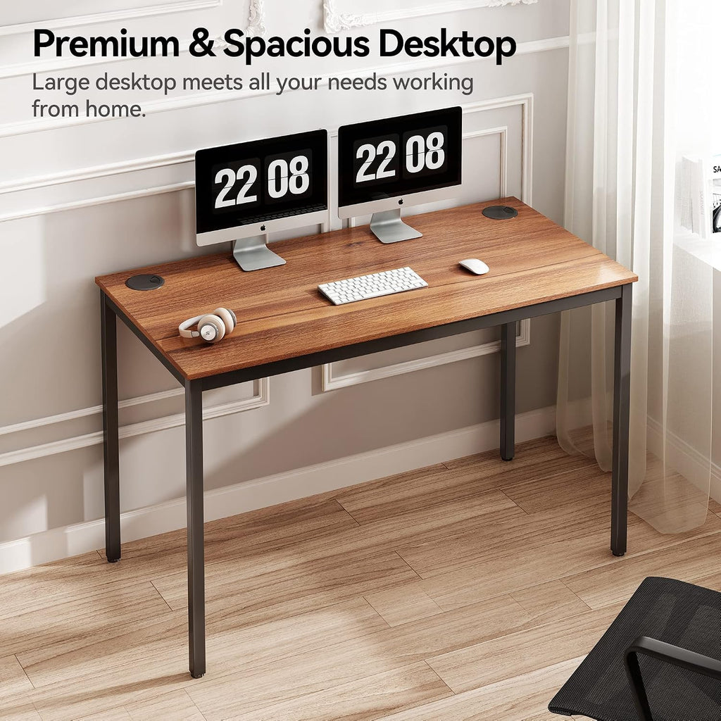 EUREKA ERGONOMIC 47 Inch Teak Home Office Computer Desk, Simple Modern Sturdy Work Study Writing PC Gaming Table for Large Space Adults Teens Kids Sewing Bedroom Kitchen Dinning Room, Black Metal Legs