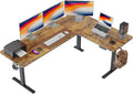 FEZIBO 75 Inches, Supports Over 300lbs, Large L Shaped Standing Desk, Electric Height Adjustable L Shaped Desk, Suitable for Home Office, Rustic Brown Top/Black Frame