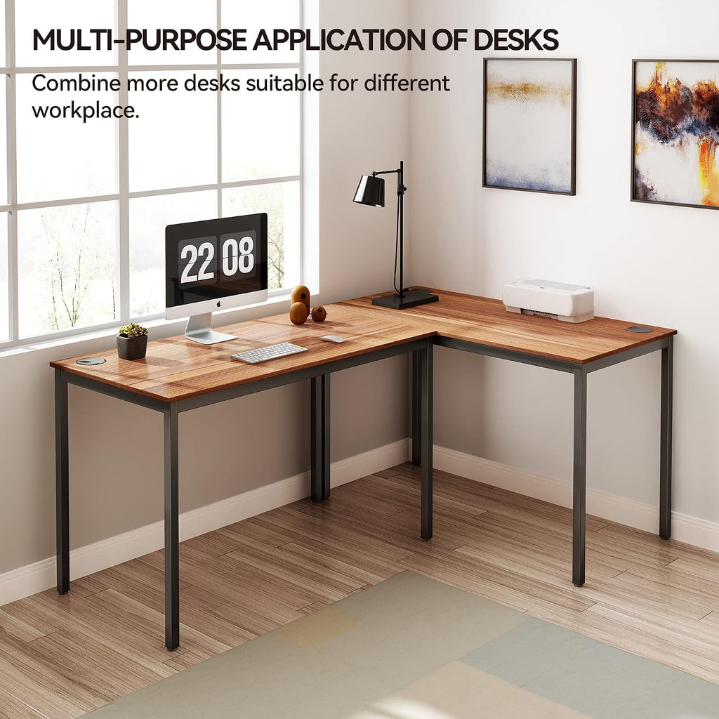 EUREKA ERGONOMIC 47 Inch Teak Home Office Computer Desk, Simple Modern Sturdy Work Study Writing PC Gaming Table for Large Space Adults Teens Kids Sewing Bedroom Kitchen Dinning Room, Black Metal Legs