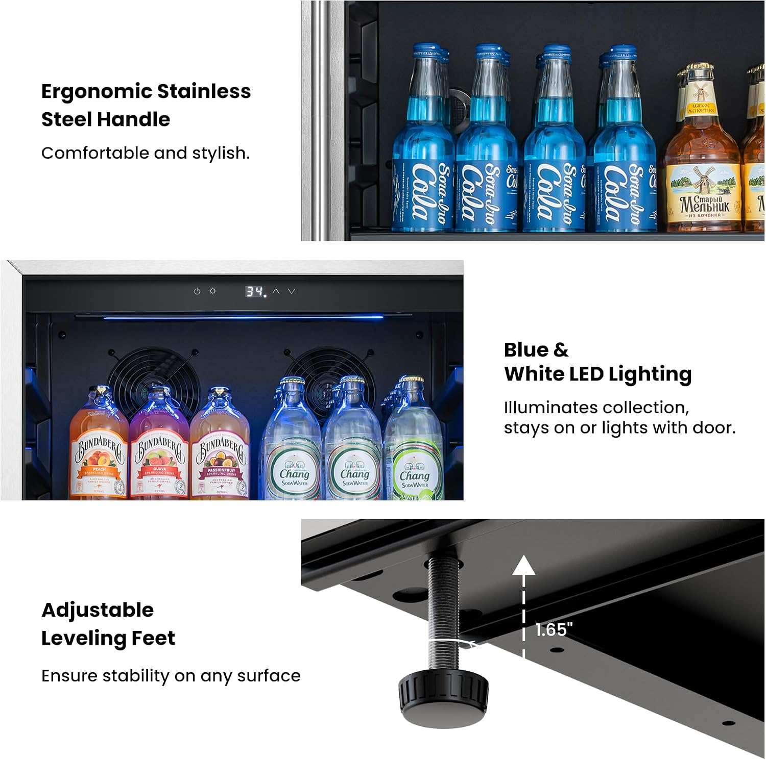 Beverage Refrigerator 24 inch - 238 Cans Capacity Beverage Cooler, Upgraded Beverage Refrigerator Freestanding or Built-In, Drink Cooler for Soda, Water, Beer or Wine - For Kitchen, Bar or Office