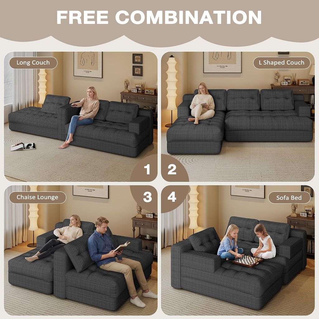 Boneless Couch, 2026 New Boneless Sectional Couch with Deep Seat & Chaise for Small Spaces, Upholstered Cloud Couch Sectional Boneless Couches for Living Room, No Assembly, Left Facing Chaise, Grey