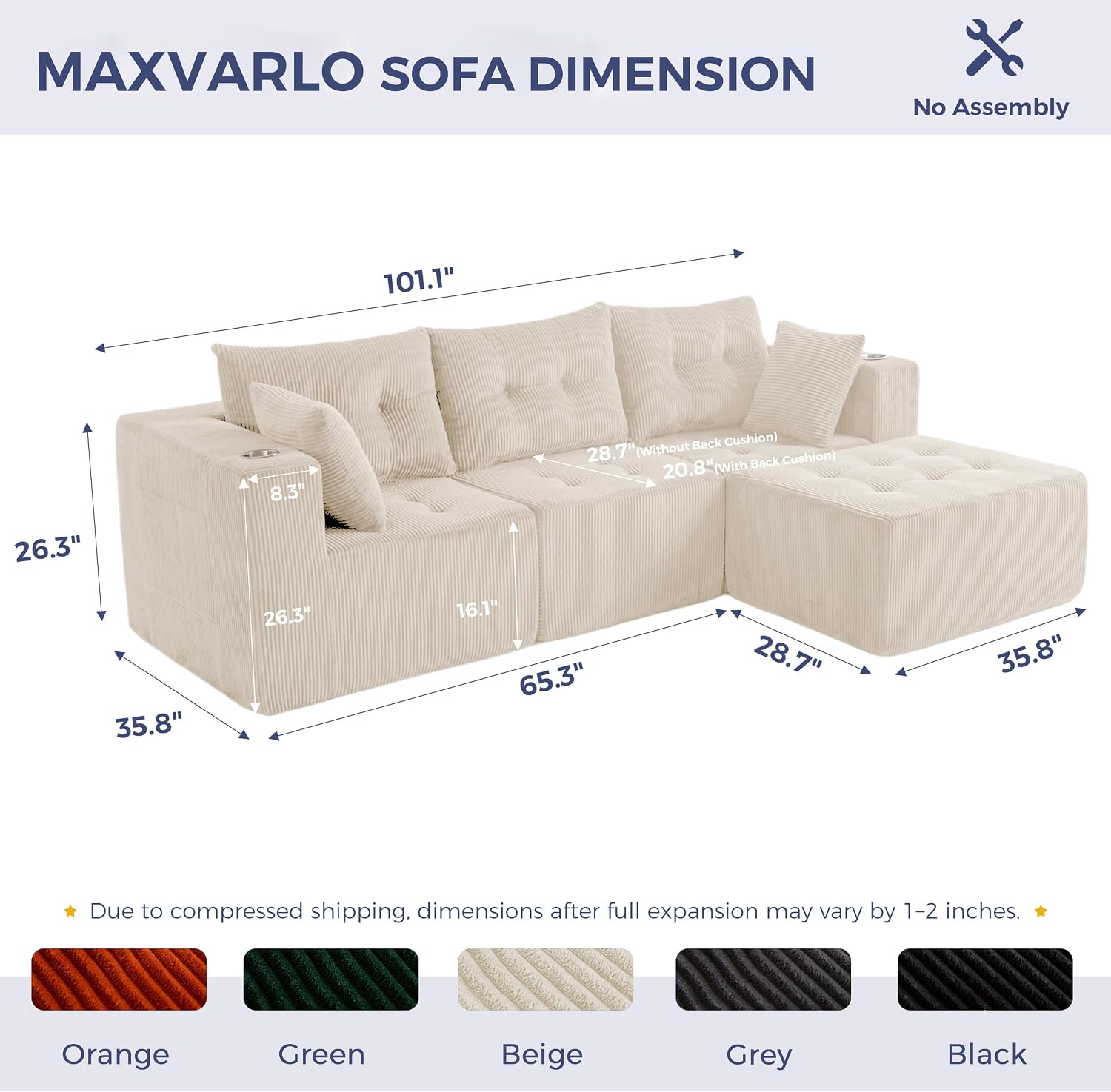 MAXYOYO Modular Sectional Sofa Couch, L Shaped Modern Cloud Couch with 1 Ottoman, Sofa in A Box, Tufted 4-Seat Boneless Sleeper Chair for Living Room, No Assembly Required, Beige