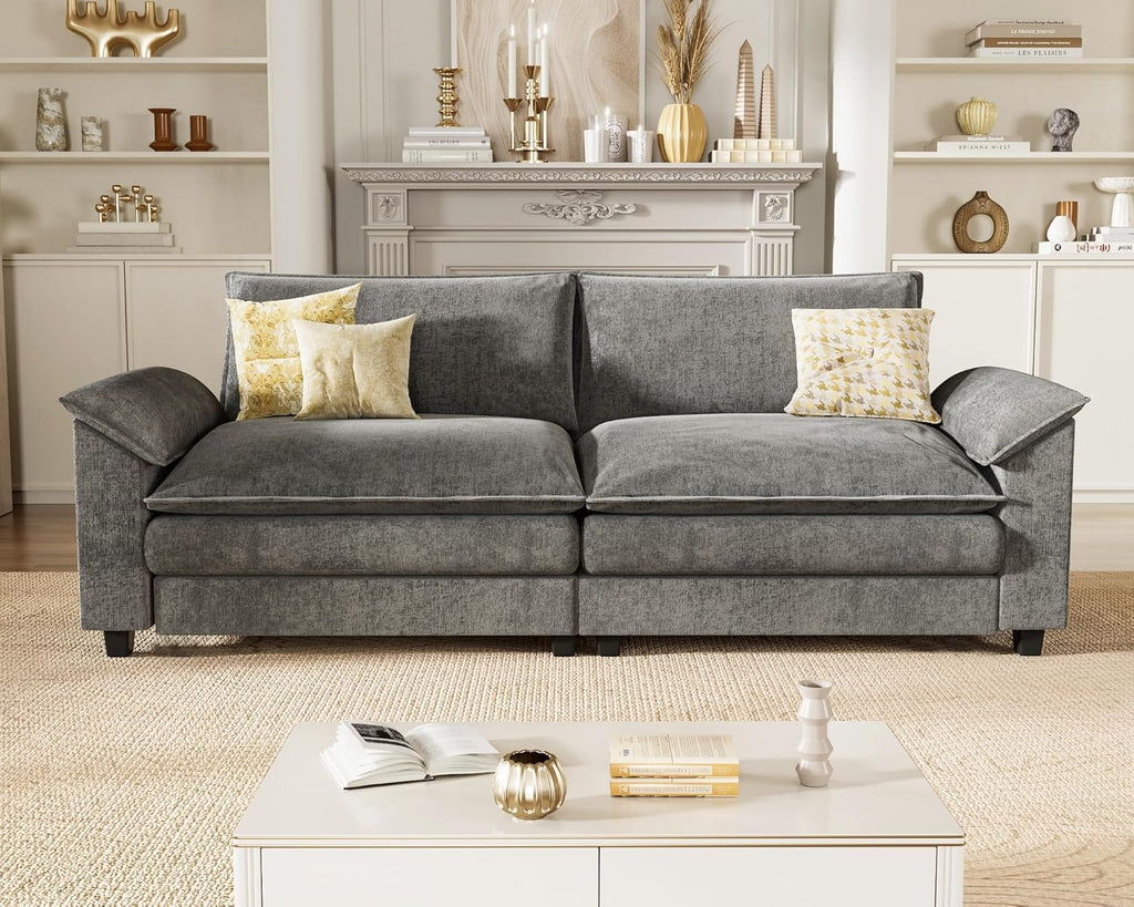 Homall 80' Modular Sectional Sofa, Loveseat Sofa Couch with Double-Layer Cushion, DIY Combination Chenille Deep 2-Seat Cloud Couch for Living Room, Apartment (Bright Grey, Loveseat Sofa)