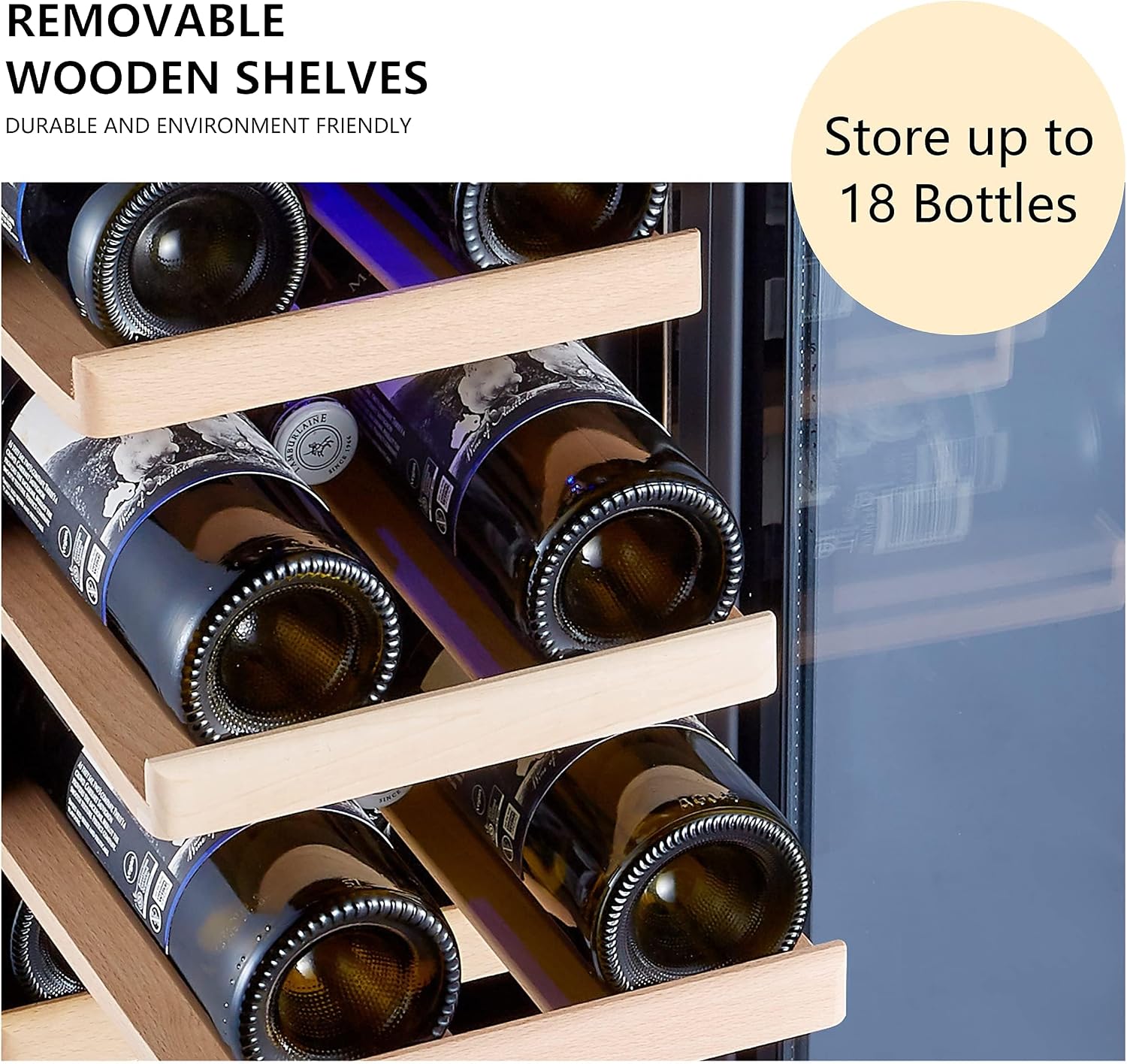 Kalamera Mini Fridge 18 Bottle - 12 inch Wine Cooler Refrigerator, Built-in or Freestanding, with Stainless Steel & Double-Layer Tempered Glass Door, and Temperature Memory Function Wine Fridge