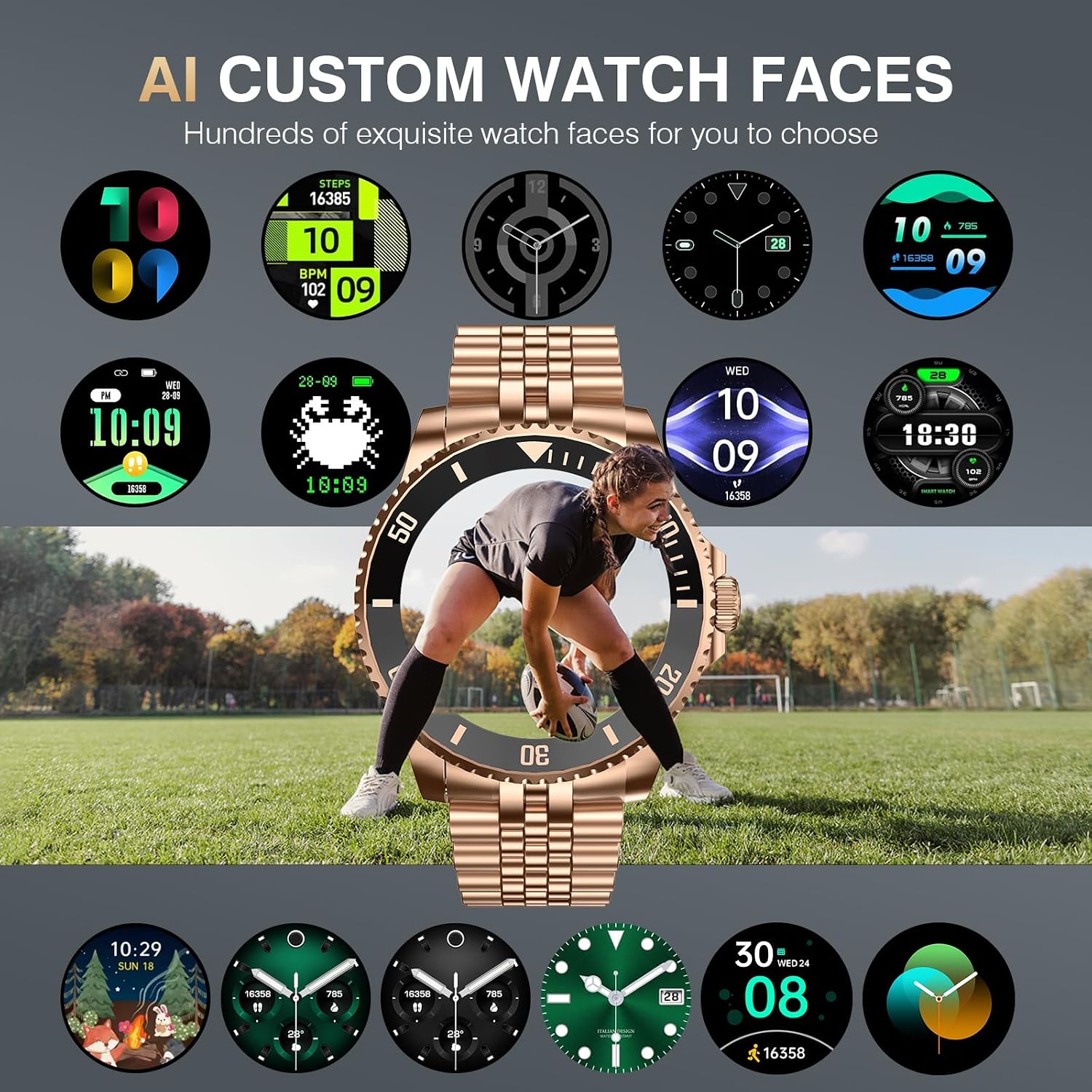 2025 DA GPT Smart Watch for Men,1.19-inch AMOLED Display, 24/7 Heart Rate, Blood Oxygen, Blood Pressure, Sleep Monitor, 107 Sports Fitness Tracker, Waterproof Smartwatch Compatible Android iOS Gold