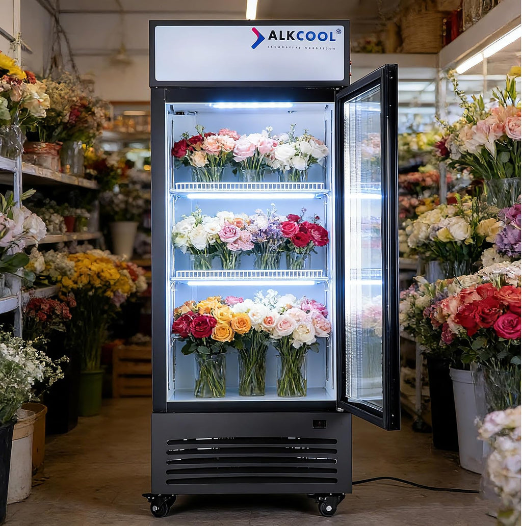 Commercial Flower Beverage Refrigerator Floral Display Fridge,Glass Door Drink Cooler with LED Light Adjustable Shelves,ETL Sanitation,Wheels Included,16.5Cu Ft,68.9''High