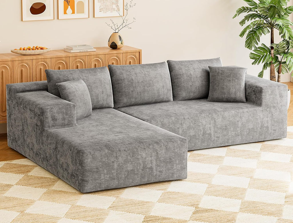 VICTONE 108' Cloud Sectional Couches, Boneless Couch Modular L-Shaped Sofa with Deep Seat, Modern Comfort Upholstered Sofas for Living Room, No Assembly Required (Chenille, Grey)