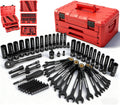 Premium 132-Piece Mechanics Tool Set, SAE/Metric 1/4' & 3/8' Drive Socket Set, Ratcheting Wrenches, Extensions & Adapters, Quick-Release Ratchet, Professional Auto Repair Tool Kit with Storage Case