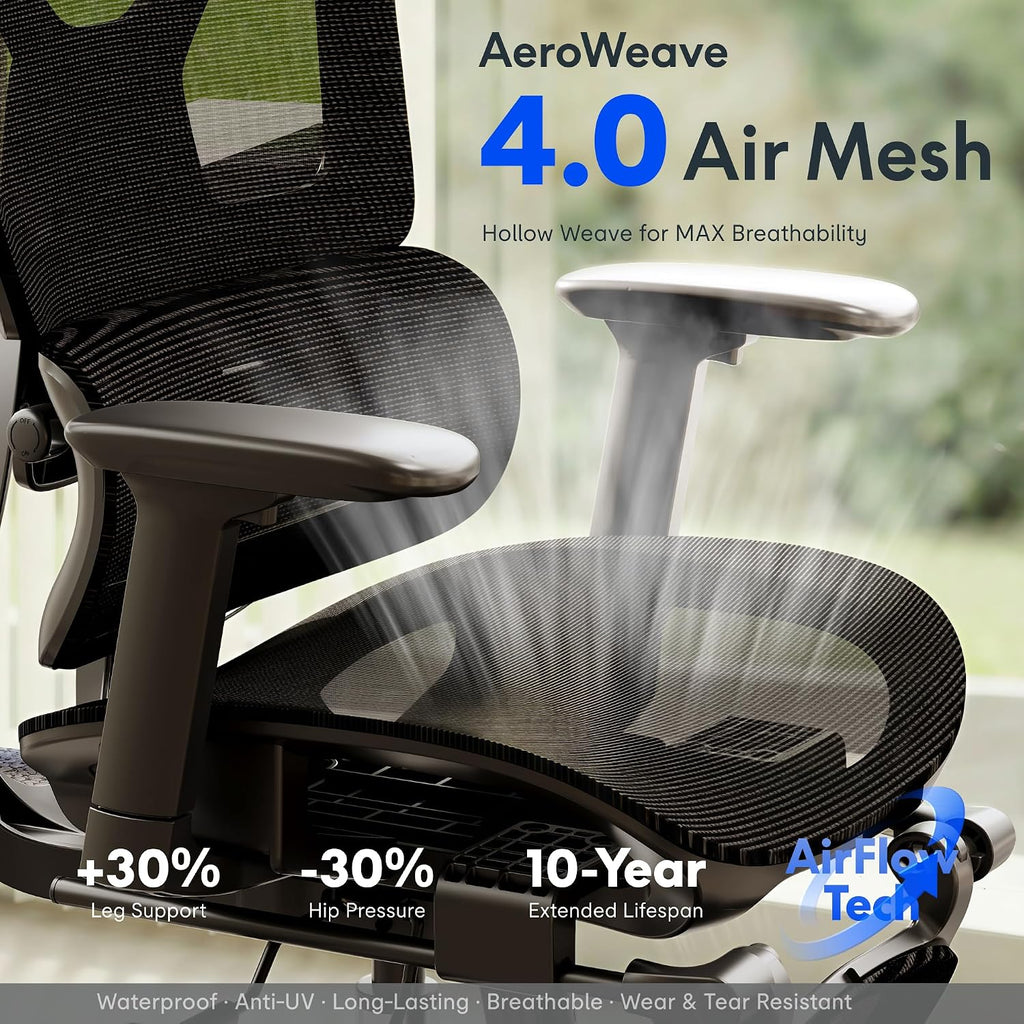 FLEXISPOT ErgoX Premium Ergonomic Office Chair with Footrest - Adjustable 3D Armrests, Dynamic Lumbar Support, Recline & Tilt Function, Mesh Seat, for Home & Office Use, Blue