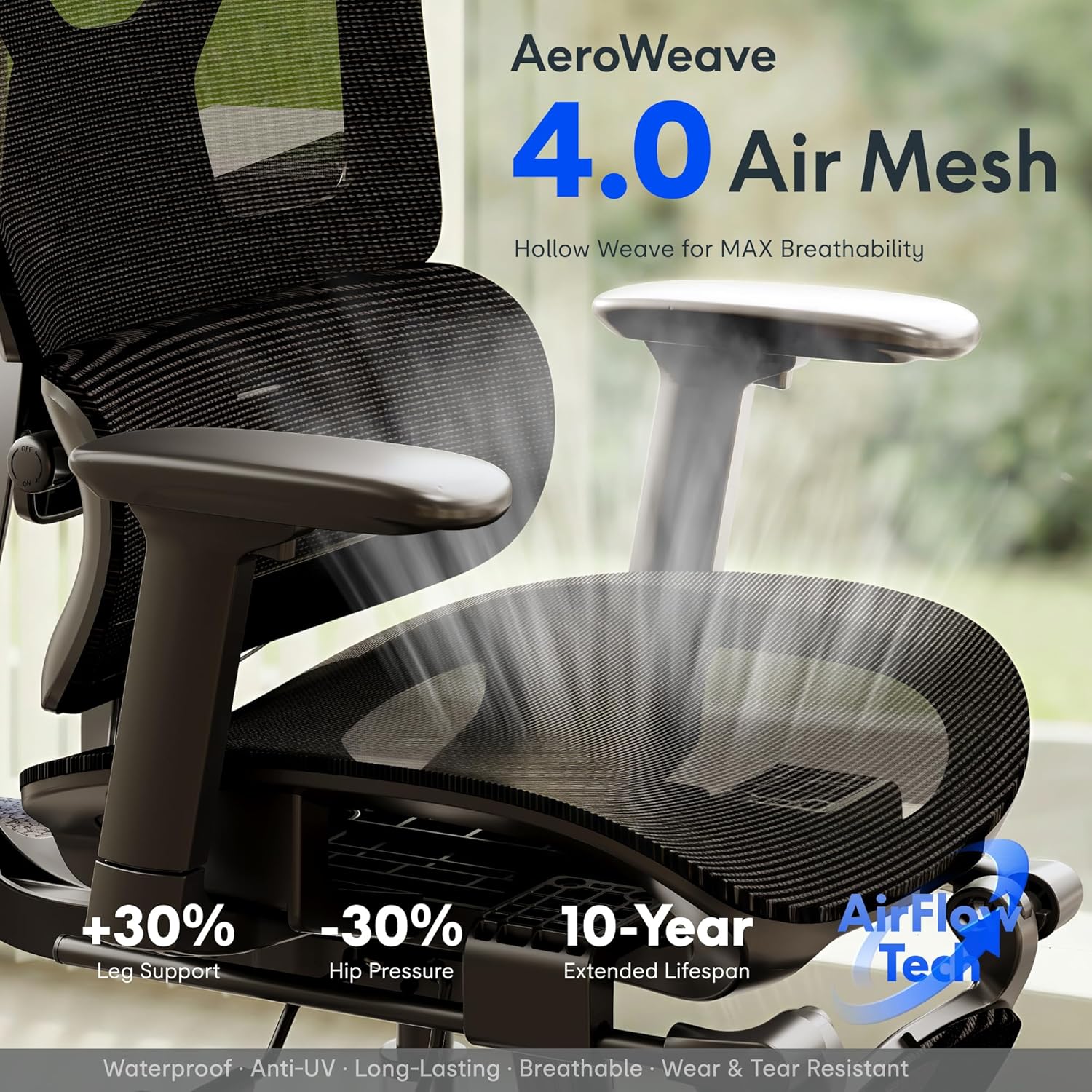 FLEXISPOT ErgoX Premium Ergonomic Office Chair with Footrest- Adjustable 3D Armrests, Dynamic Lumbar Support, Recline & Tilt Function, Mesh Seat, for Home & Office Use,Dark Grey