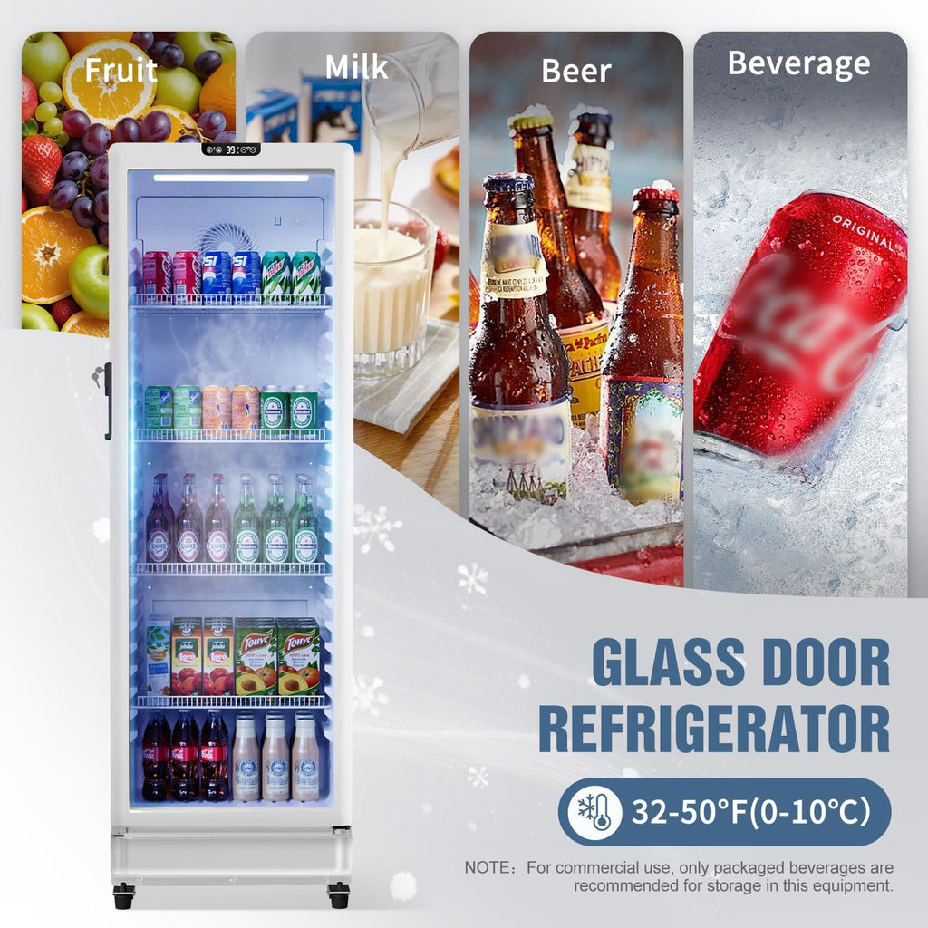 BEYOU Beverage Refrigerator, 8.5 cu. Ft Commercial Refrigerator Merchandiser with single Glass Door, Display Fridge for Living Room, Bar, Garage（White）