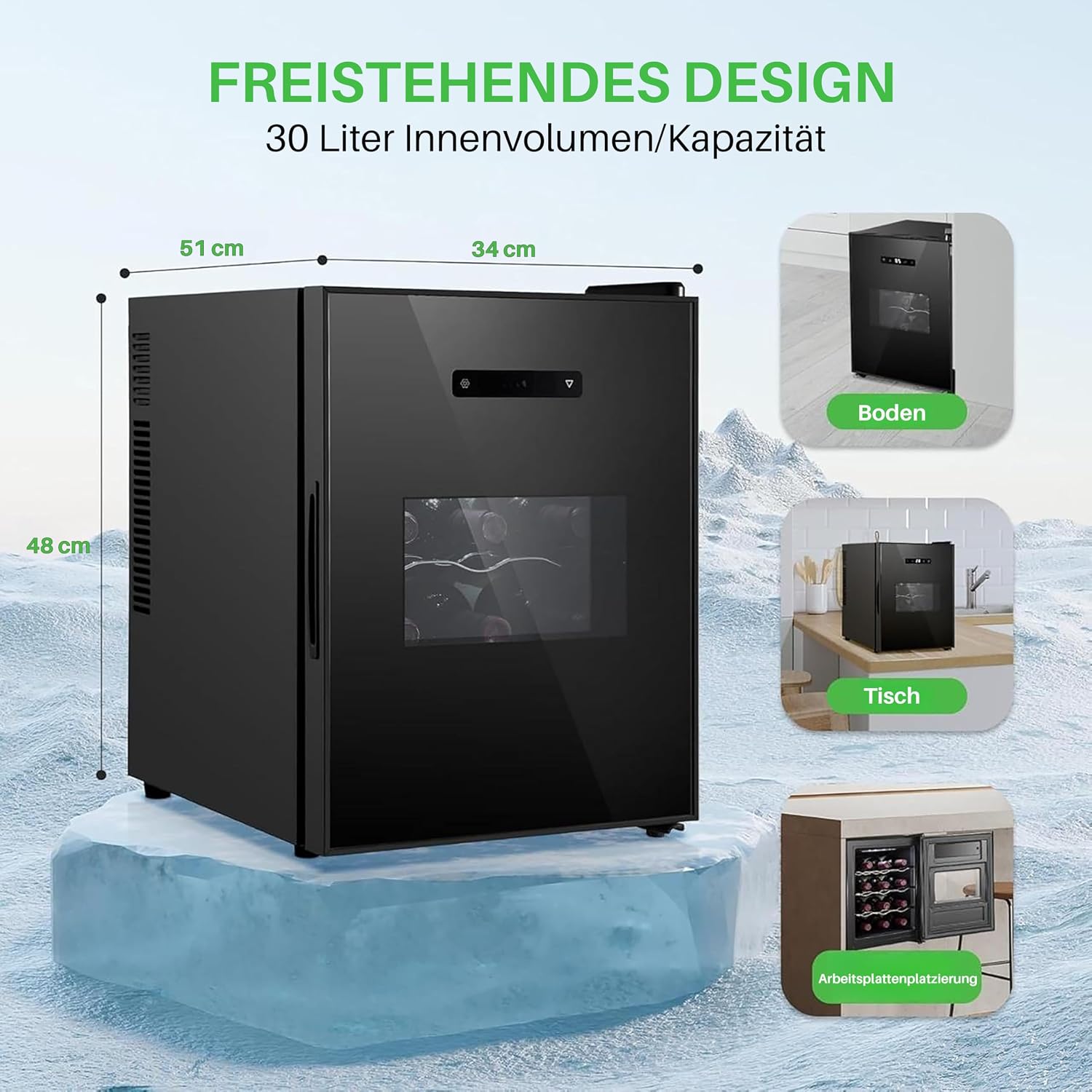 Nutrichef 12 Bottle Slim Wine Fridge | Great for Both Red & White Wines | Adjustable Temperature 41°F to 64°F | Ultra Quiet | Mini Wine Cooler For Home & Office | Free Standing 18x13x20 IN | Black