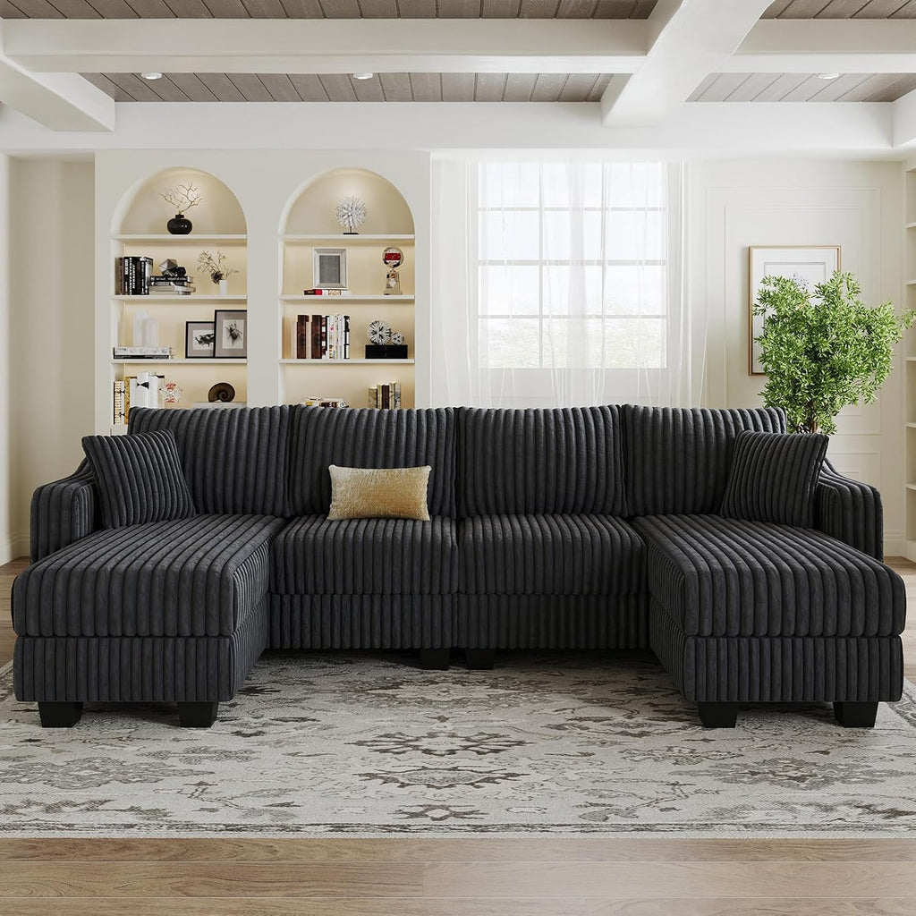 Belffin U Shaped Couch with Reversible Chaises Sectional Couches for Living Room Sectional Couch with Ottomans Corduroy (Dark Grey, U Shaped)