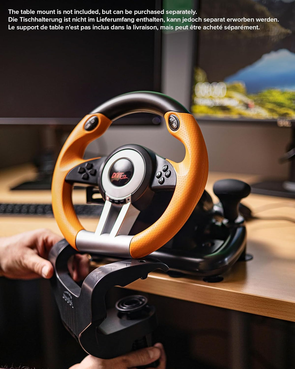 Speedlink DRIFT O.Z. Racing Wheel - USB Gaming Lenkrad fr PC, Schwarz-Orange (Kompatibel mit Windows XP - Pedale fr Gas & Bremse)