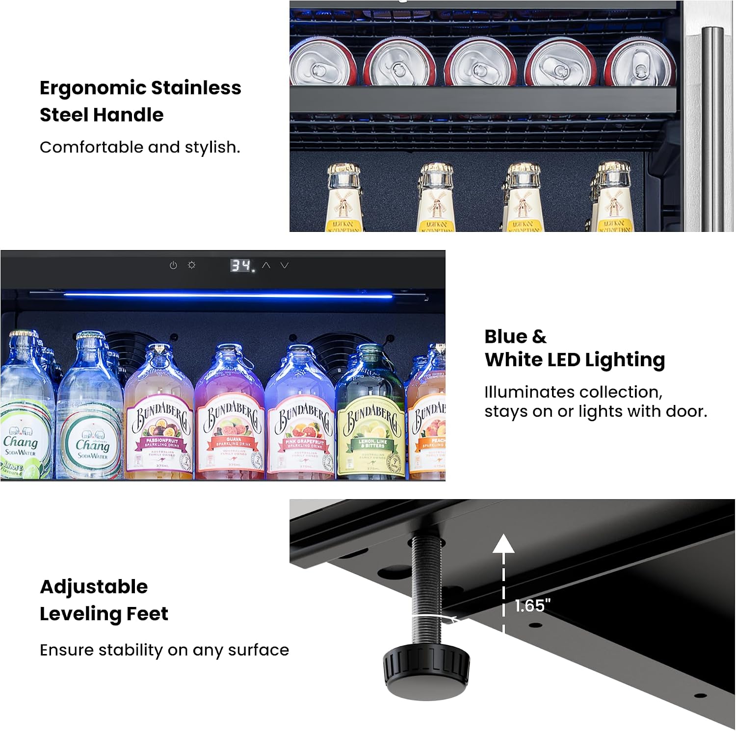 Beverage Refrigerator 24 inch -378 Cans Capacity Beverage Cooler, Upgraded Beverage Refrigerator Freestanding or Built-In, Drink Cooler for Soda, Water, Beer or Wine - For Kitchen, Bar or Office