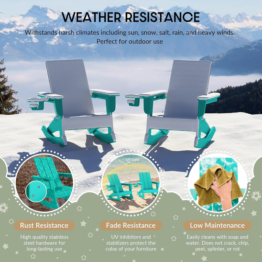 WestinTrends Ashore Outdoor HDPE Plastic Preschool Toddler Modern Adirondack Rocking Chairs (Set of 2), Turquoise