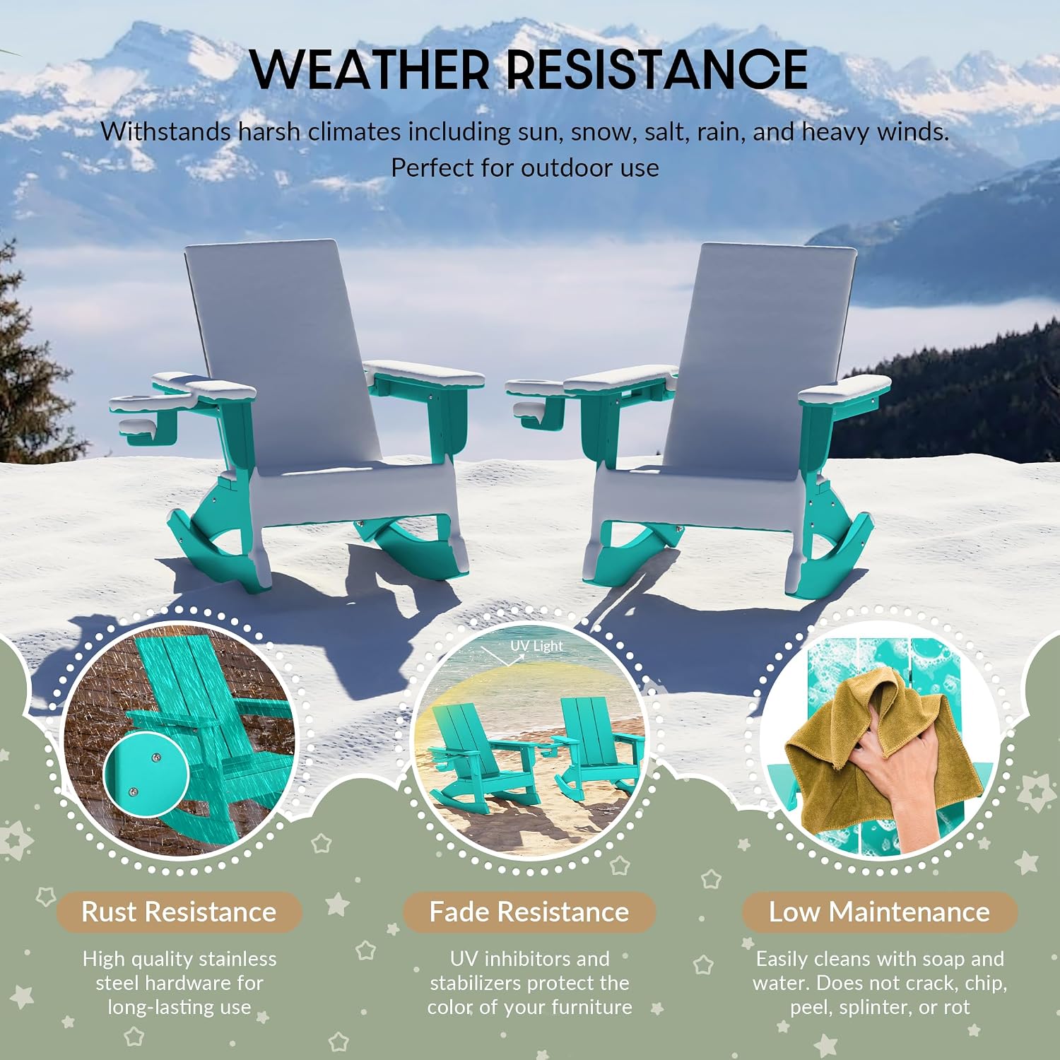 WestinTrends Ashore Outdoor HDPE Plastic Preschool Toddler Modern Adirondack Rocking Chairs (Set of 2), Turquoise