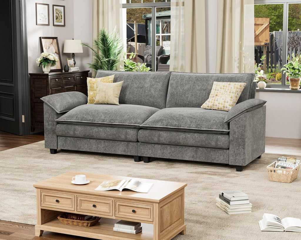 Homall 80' Modular Sectional Sofa, Loveseat Sofa Couch with Double-Layer Cushion, DIY Combination Chenille Deep 2-Seat Cloud Couch for Living Room, Apartment (Bright Grey, Loveseat Sofa)