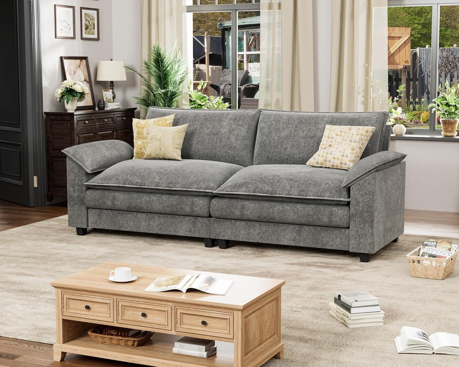 Homall 80' Modular Sectional Sofa, Loveseat Sofa Couch with Double-Layer Cushion, DIY Combination Chenille Deep 2-Seat Cloud Couch for Living Room, Apartment (Bright Grey, Loveseat Sofa)