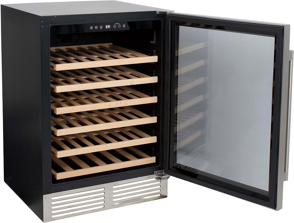 Avanti Wine Cooler Designer Series Beverage Refrigerator, 51-Bottle Capacity with 6 Wooden Pull-Out Shelves Double-Pane Glass Door, LED Display, 24-Inch, Stainless Steel