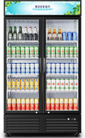 BODEGACOOLER Commercial Merchandiser Refrigerator,2 Glass Door Commercial Beverage Refrigerator, Beverage Display Cooler with Soft LED Light, Adjustable Shelves and 4 Strong Castors, 35.4 Cu. Ft,Black