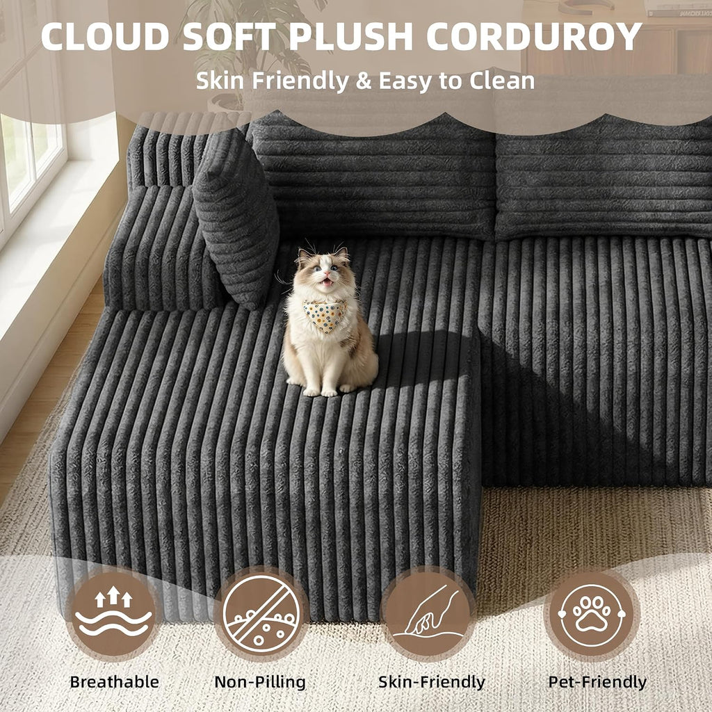 2026 New Boneless Couch, No Assembly Cloud Couch Sectional with Deep Seat & Chaise for Small Spaces, Upholstered Boneless Sectional Couch for Living Room, L Shaped Couch with Left Facing Chaise, Grey
