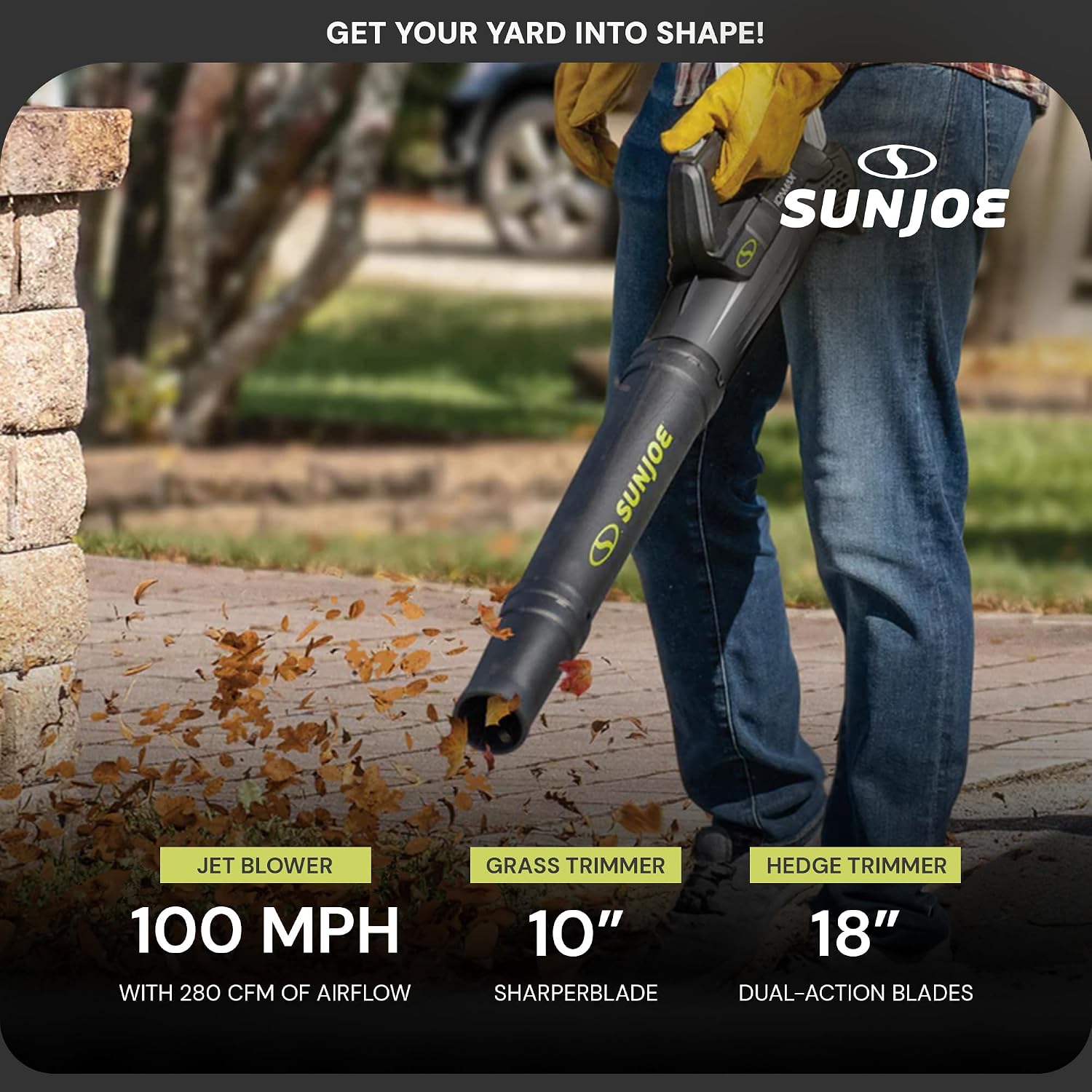 Sun Joe 24V IONMAX Cordless Leaf Blower, Grass and Hedge Trimmer Outdoor Garden Combo Power Tool Kit with Batteries and Charger, 24V-GT4MAX-LTE