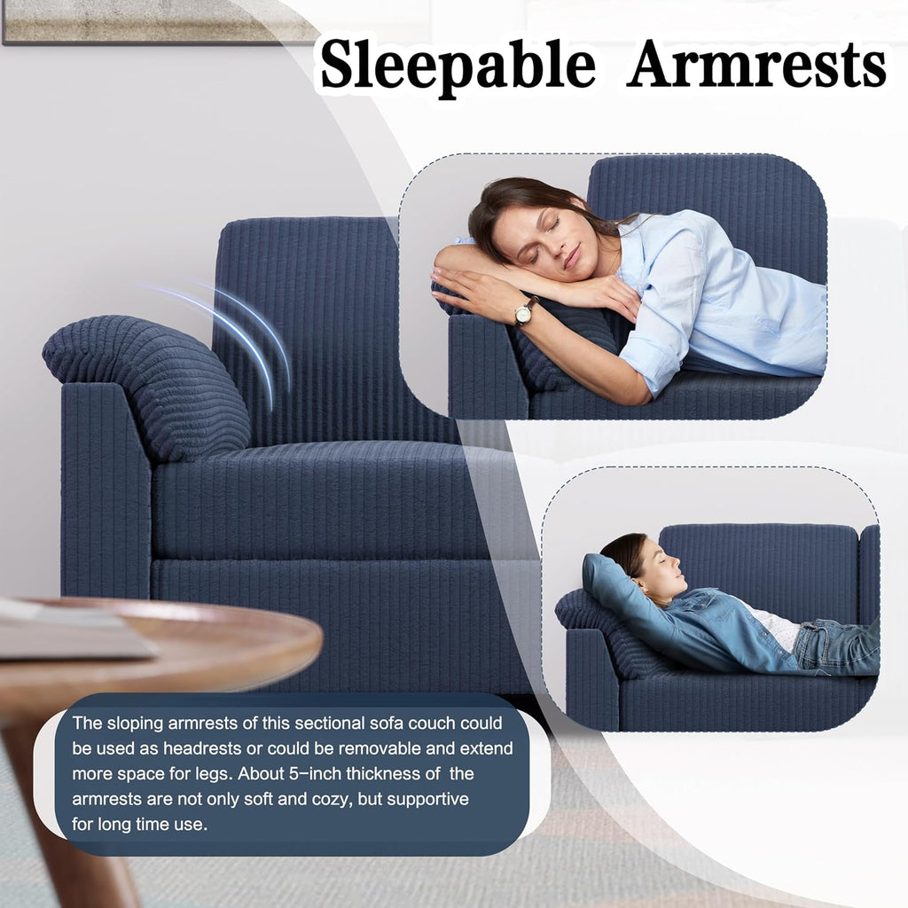 Sectional Sofa Couch for Living Room, 79' Sectional Couches with Ottoman, L Shaped Couch with Armrests Side Storage Pockage, Small Sofa Couches for Apartment, Blue