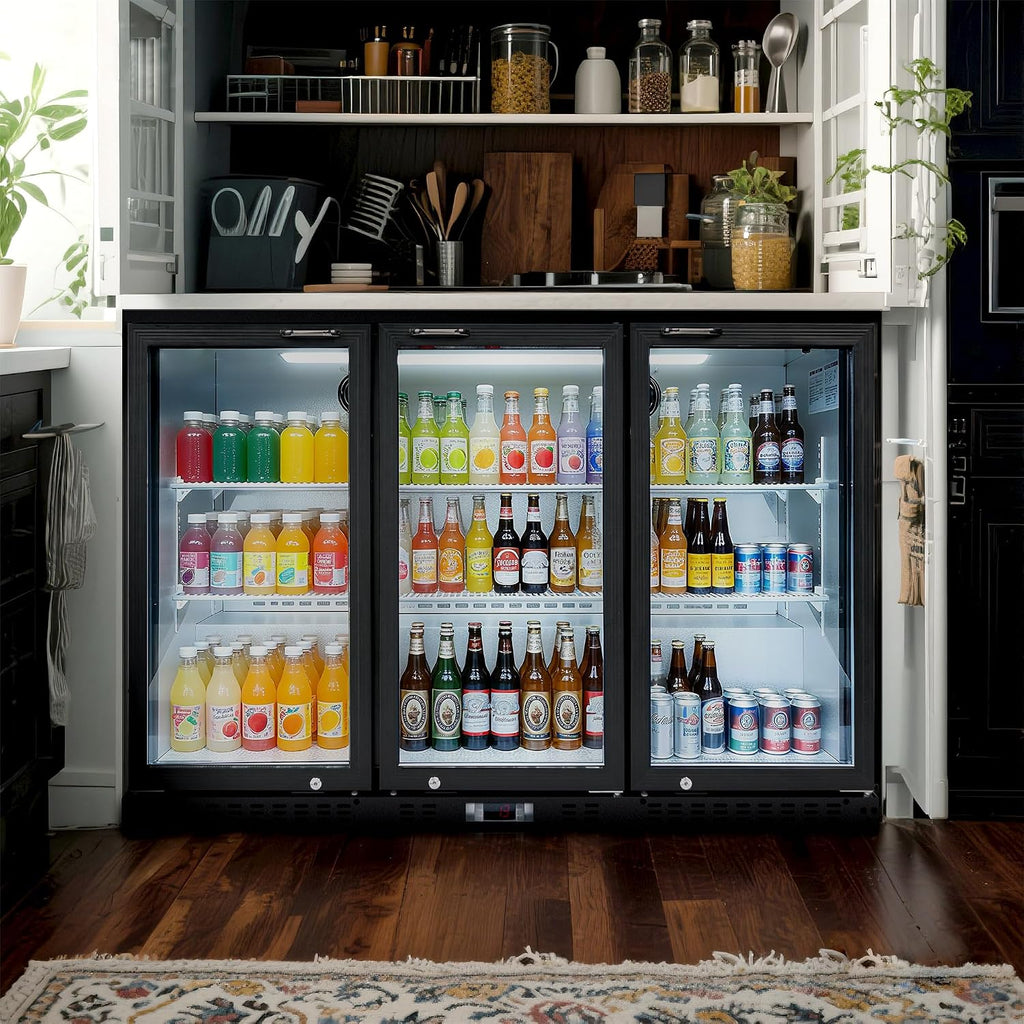 DeepTide Back Bar Cooler with 3 Swing Glass Door - 11.3 Cu.Ft Beverage Refrigerator with Adjustable Shelves,LED Lighting, Safety Lock for Beer，Coffee or Beverages