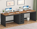 YOMILUVE 2 Person Desk with 5 Drawers and Power Outlets, 78.7 Inch Long Computer Desk with Storage File Cabinet, Two Person Home Office Double Desk with Storage, Brown and Black