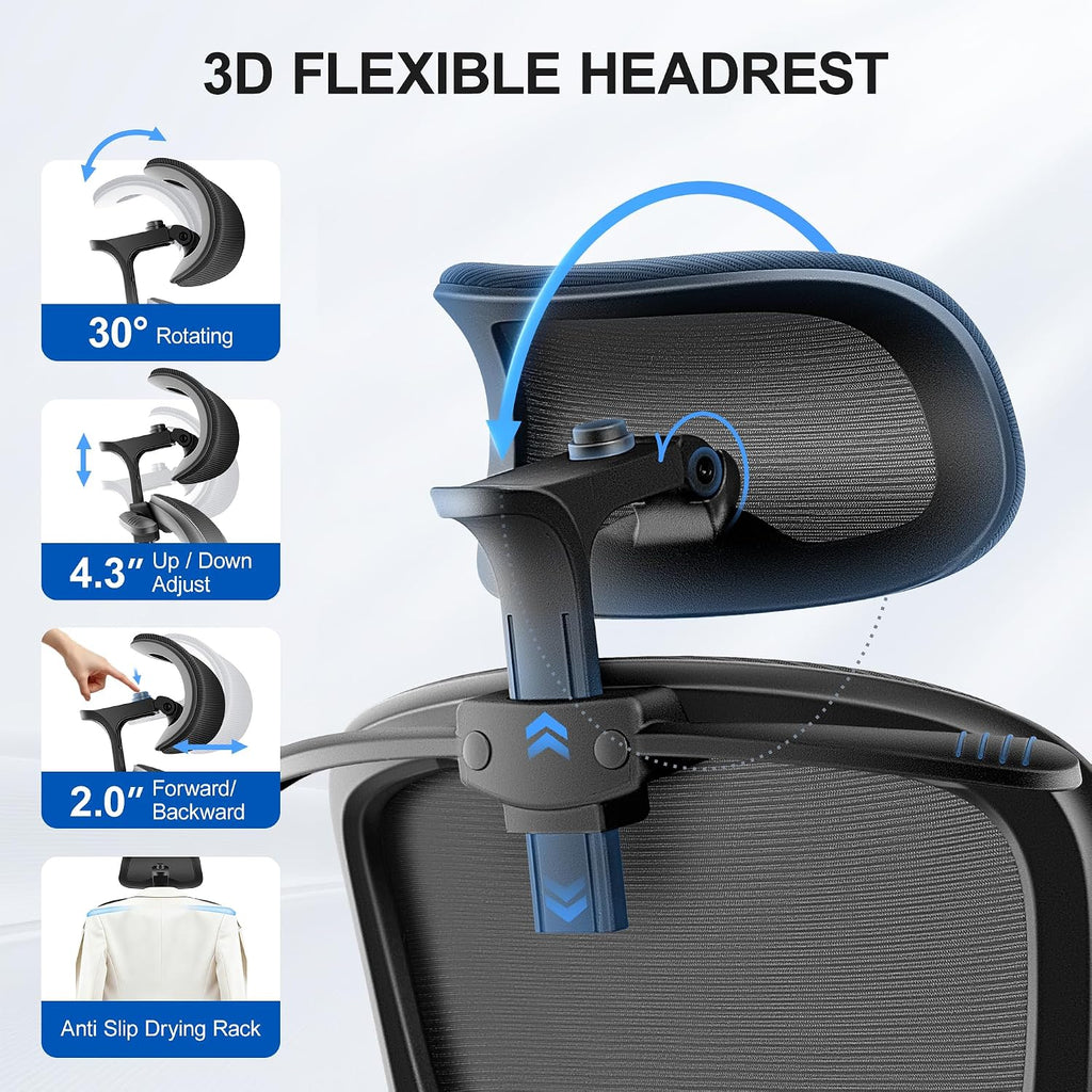 ALLGOD Ergonomic Office Chair, Mesh Desk Chair with Lumbar Support, High Back Home Office Chair with Adjustable Headrest and Flip-Up Arms, Comfortable Computer Chair, Thick Cushion, Black-2 Pack