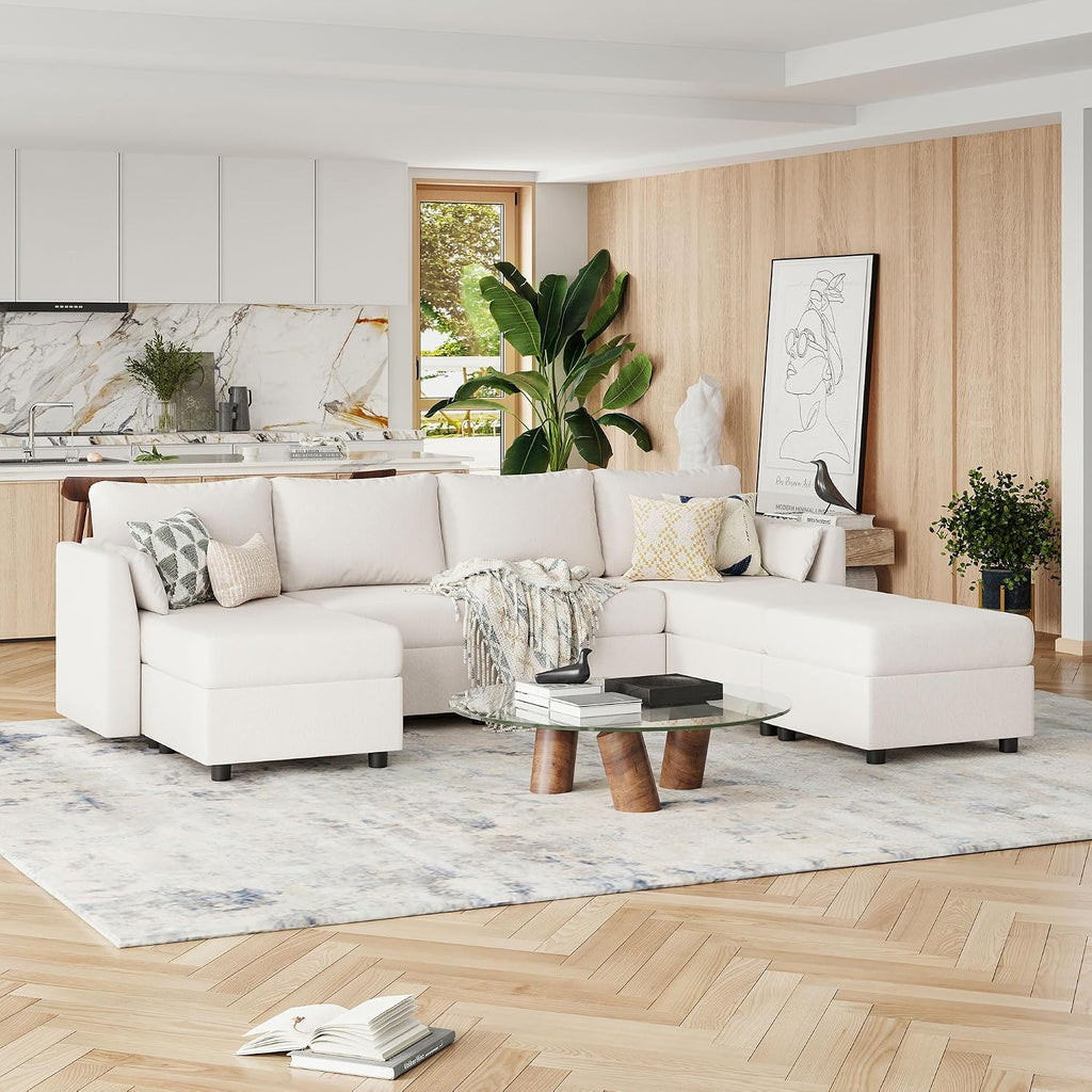 Huatean Home Modular Sectional Sofa, 7 Seat Modular Couch with Storage, Memory Foam, Convertible Sectional Couches for Living Room, L Shaped Comfy Modular Sofa with Chaise, Beige