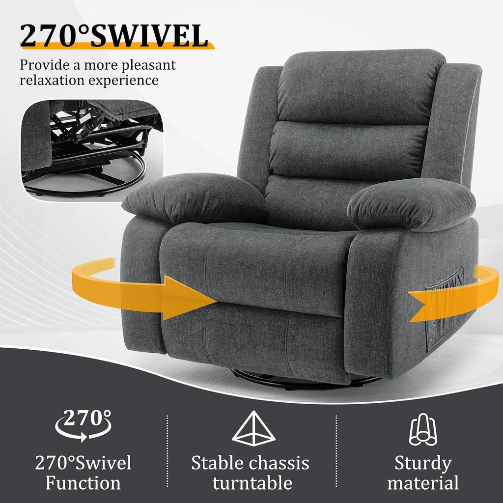 Korser Power Recliner Chair, Electric Rocker Recliner with Massage and Heat, 270° Swivel Glider, Oversized Wide Seat with USB Port, Cashmere Nursery Chair for Living Room, Grey