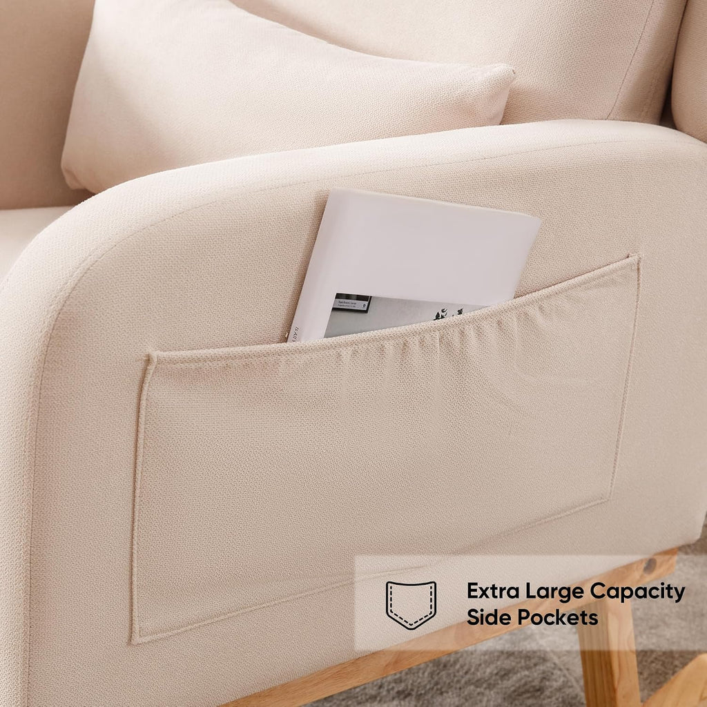 HCHAIRH Rocking Chair Nursery, Nursing Rocking Chairs with Lumbar Pillow, Comfy Modern Nursery Glider Rocker Morden Accent Rocking Chair for Mom Nursery, Living Room, Bedroom, Beige