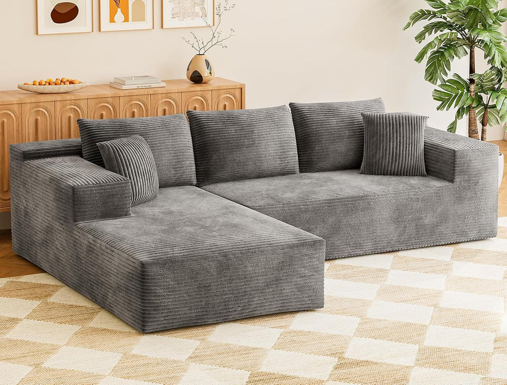 VICTONE 108' Cloud Sectional Couches, Boneless Couch Modular L-Shaped Sofa with Deep Seat, Modern Comfort Upholstered Sofas for Living Room, No Assembly Required (Corduroy, Grey)