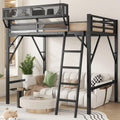 Mirightone Full Size Loft Bed with Storage, Metal Loft Beds with Upper Shelf, High Loft Bed Frame with Ladder, Lofted Full Bed for Kids and Teens, No Box Spring Needed (Black)