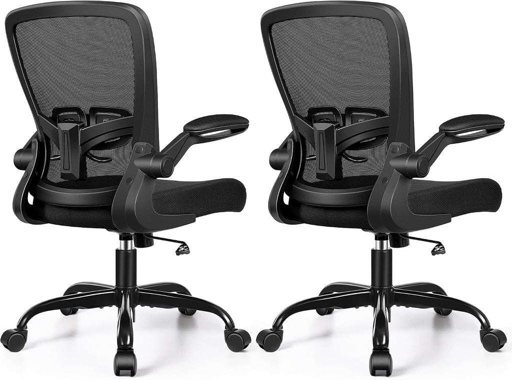 FelixKing Office Chair, Ergonomic Desk Chair with Adjustable Height and Lumbar Support Swivel Lumbar Support Desk Computer Chair with Flip up Armrests for Conference Room (Black),Pack of 2