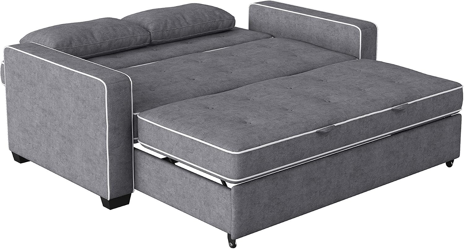 Serta Ainsley 72.6' Convertible Sleeper Sofa, Queen Size, Dreamcoil Comfort, Soft Woven Fabric, Charcoal